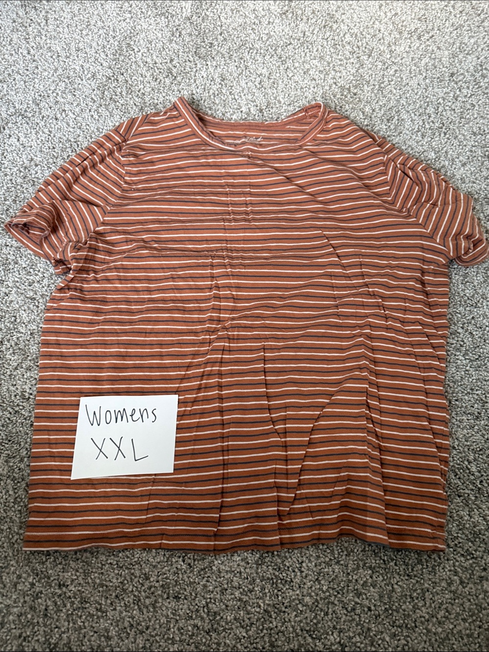 Striped Rust Short Sleeve Women's Top - XXL